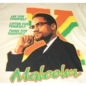 Malcolm X Men's Graphic Print Short‎ Sleeve Cotton Blend Crew T-Shirt Tan Small